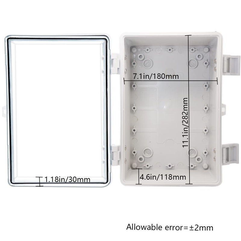 Zulkit Junction Box ABS Plastic Dustproof Waterproof IP65 Electrical Boxes Hinged Shell Outdoor Universal Project Enclosure Grey Clear Cover With Mounting Plate 11.8 x 7.9 x 6.3 inch (300x200x160mm) - Image 3
